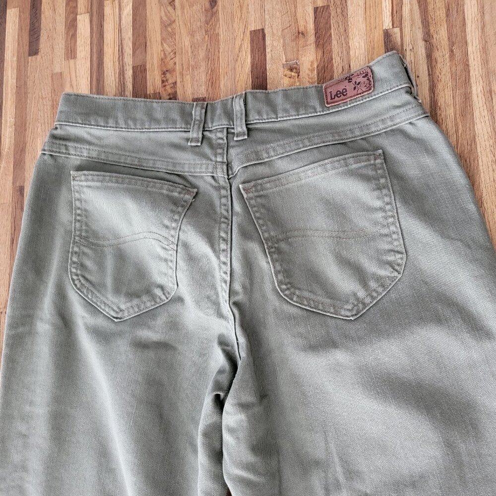 Lee Relaxed Straight Leg High Waisted Army Green Denim Pants - Picture 4 of 12